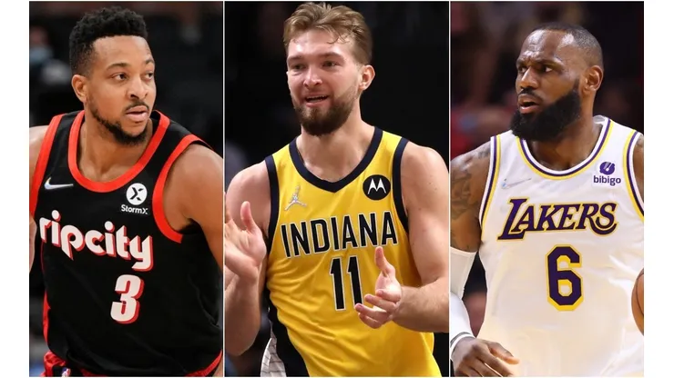 CJ McCollum (left), Domantas Sabonis (middle), LeBron James (right)