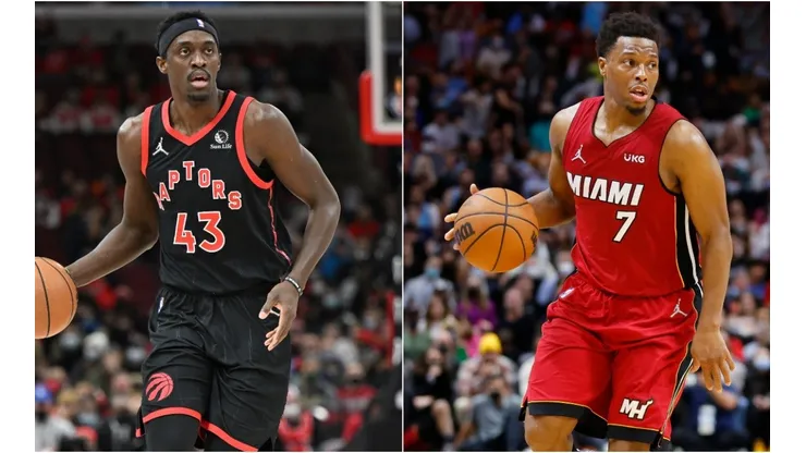 Pascal Siakam of the Toronto Raptors and Kyle Lowry of the Miami Heat