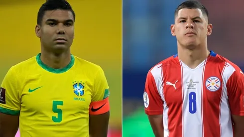 Casemiro of Brazil and Richard Sanchez of Paraguay