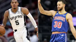 Dejounte Murray of the San Antonio Spurs and Stephen Curry of the Golden State Warriors