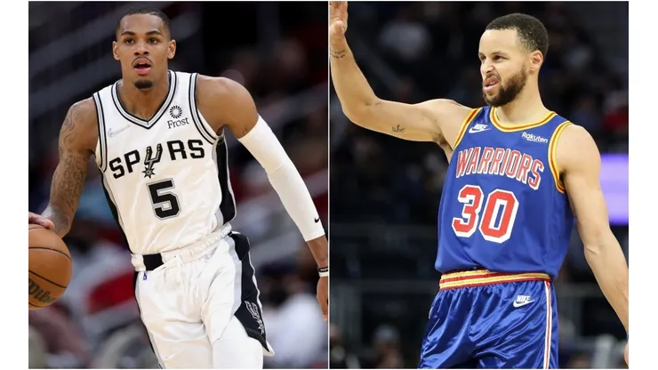 Dejounte Murray of the San Antonio Spurs and Stephen Curry of the Golden State Warriors