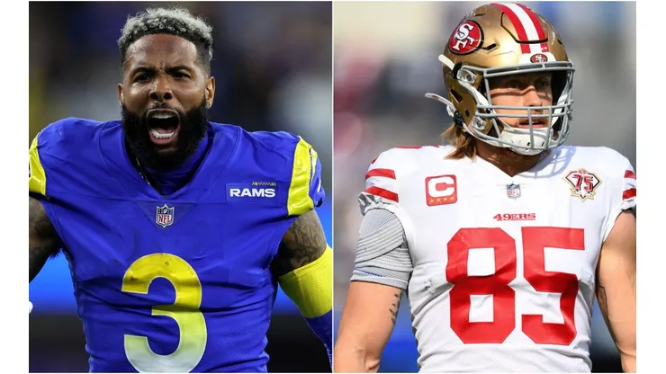 Odell Beckham Jr. of the Los Angeles Rams (left) and George Kittle of the San Francisco 49ers (right)
