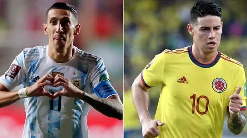 Angel Di Maria of Argentina and James Rodríguez of Colombia