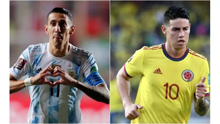 Angel Di Maria of Argentina and James Rodríguez of Colombia