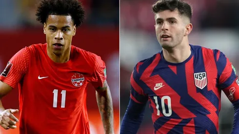 Tajon Buchanan of Canada (left) and Christian Pulisic of the US (right)