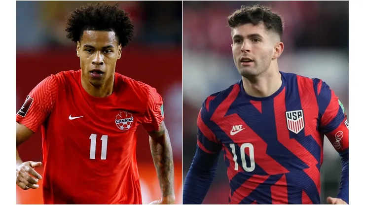Tajon Buchanan of Canada (left) and Christian Pulisic of the US (right)