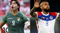 Marcelo Moreno Martins of Bolivia and Arturo Vidal of Chile
