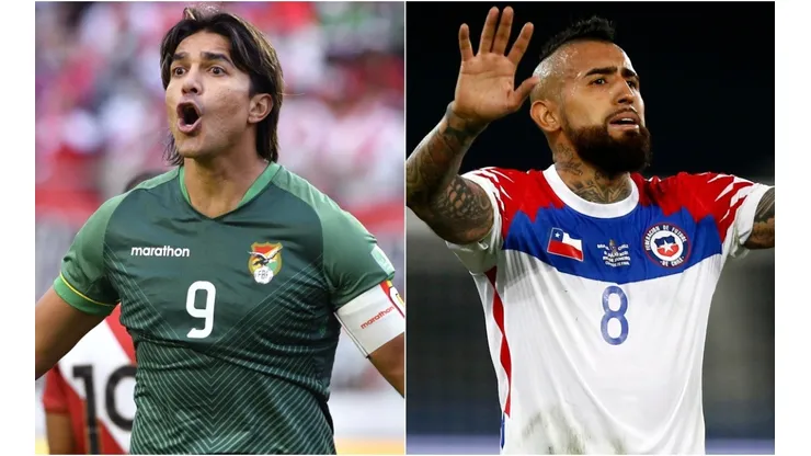 Marcelo Moreno Martins of Bolivia and Arturo Vidal of Chile