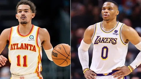 Trae Young of the Atlanta Hawks and Russell Westbrook of the Los Angeles Lakers