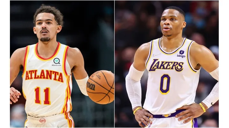 Trae Young of the Atlanta Hawks and Russell Westbrook of the Los Angeles Lakers