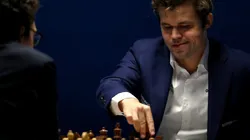 Magnus Carlsen in his game against Fabiano Caruana