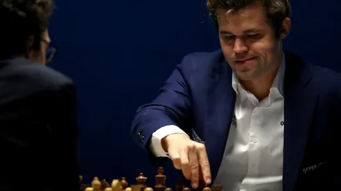 Magnus Carlsen in his game against Fabiano Caruana
