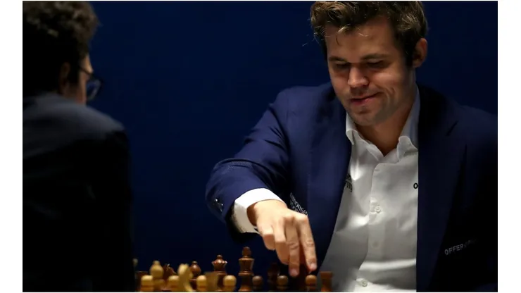 Magnus Carlsen in his game against Fabiano Caruana