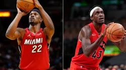 Jimmy Butler of the Miami Heat and Pascal Siakam of the Toronto Raptors