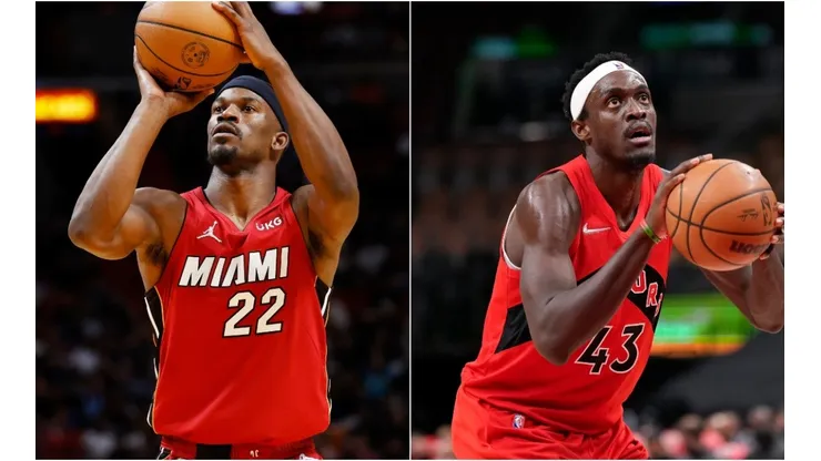 Jimmy Butler of the Miami Heat and Pascal Siakam of the Toronto Raptors