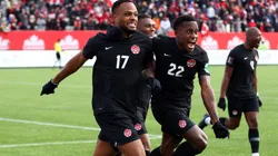 Cyle Larin #17 of Canada celebrates his goal with Richie Laryea #22