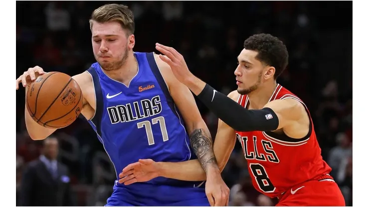 Zach LaVine guarding Luka Doncic