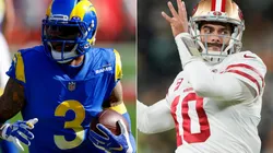 Odell Beckham Jr. of the Los Angeles Rams (left) and Jimmy Garoppolo #10 of the San Francisco 49ers (right)