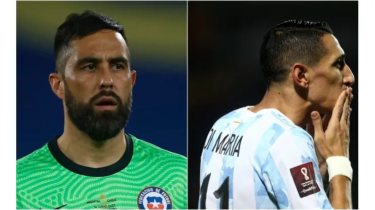 Claudio Bravo of Chile and Angel Di Maria of Argentina