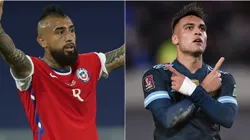 Arturo Vidal of Chile and Lautaro Martinez of Argentina