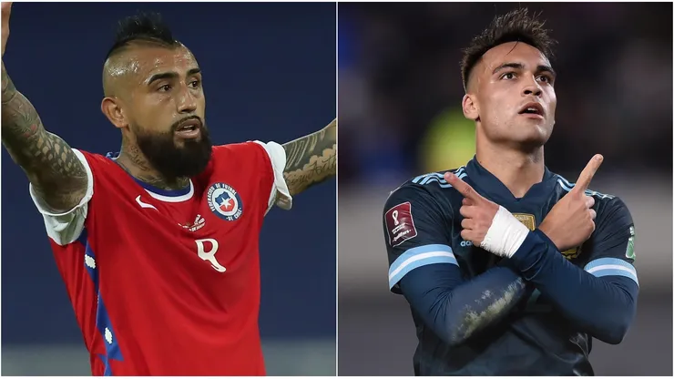 Arturo Vidal of Chile and Lautaro Martinez of Argentina