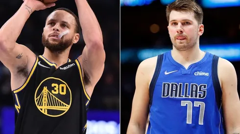 Stephen Curry of the Golden State Warriors and Luka Doncic of the Dallas Mavericks