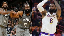 Kyrie Irving and James Harden of the Brooklyn Nets and LeBron James of the Los Angeles Lakers