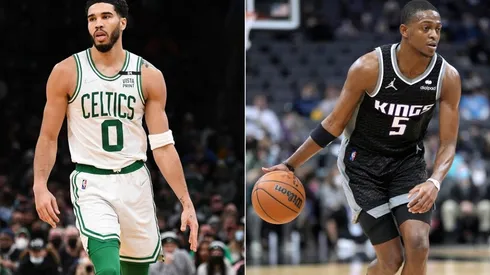 Jayson Tatum of the Boston Celtics and De'Aaron Fox of the Sacramento Kings