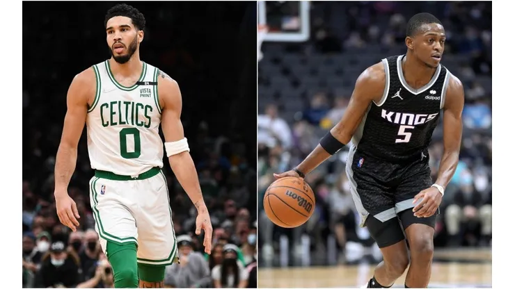 Jayson Tatum of the Boston Celtics and De'Aaron Fox of the Sacramento Kings