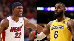 Jimmy Butler of the Miami Heat and LeBron James of the Los Angeles Lakers