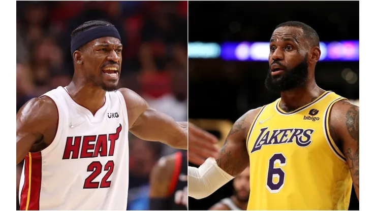 Jimmy Butler of the Miami Heat and LeBron James of the Los Angeles Lakers