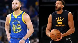Stephen Curry of the Golden State Warriors and Rudy Gobert of the Utah Jazz