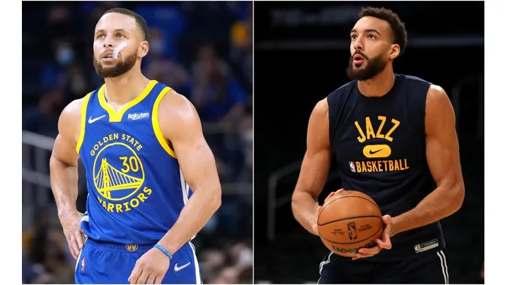 Stephen Curry of the Golden State Warriors and Rudy Gobert of the Utah Jazz