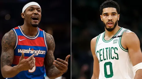 Bradley Beal of the Washington Wizards and Jayson Tatum of the Boston Celtics