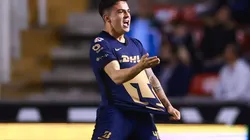 Marco Garcia of Pumas UNAM celebrates after scoring against Queretaro.