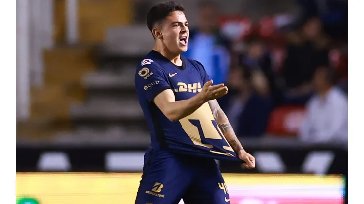 Marco Garcia of Pumas UNAM celebrates after scoring against Queretaro.