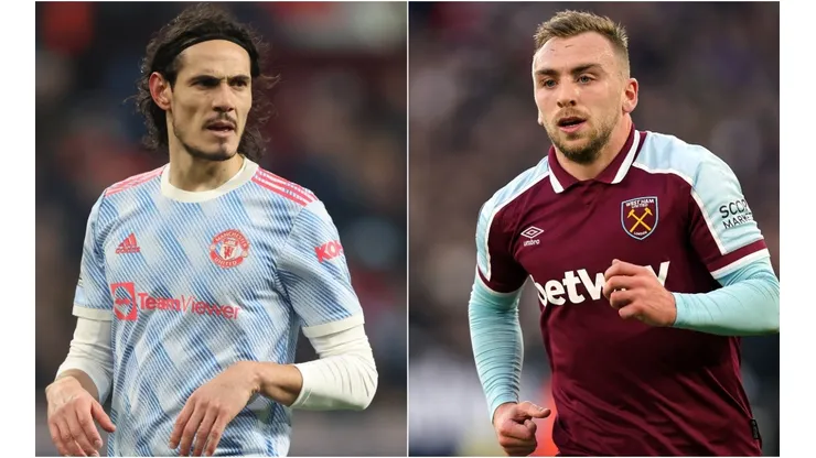 Edinson Cavani of Manchester United (left) and Jarrod Bowen of West Ham (right)
