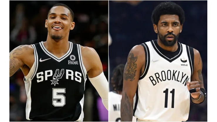 Dejounte Murray of the San Antonio Spurs (left) and Kyrie Irving of the Brooklyn Nets (right)