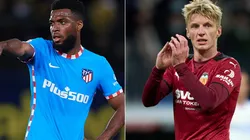 Renan Lodi of Atletico Madrid (left) and Daniel Wass of Valencia (right)