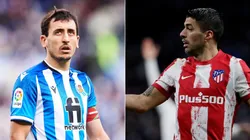 Mikel Oyarzabal of Real Sociedad and Luis Suarez of Atletico Madrid