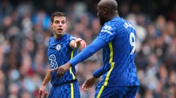 Cesar Azpilicueta and Romelu Lukaku of Chelsea