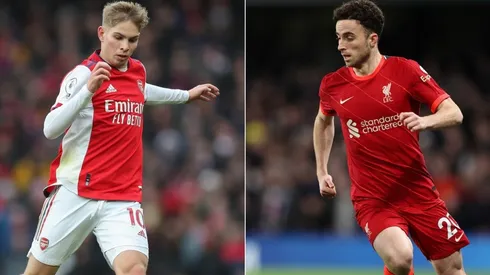 Emile Smith-Rowe of Arsenal and Diogo Jota of Liverpool