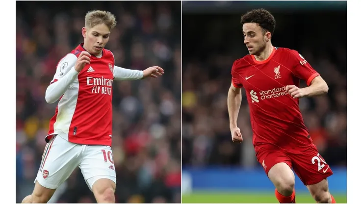 Emile Smith-Rowe of Arsenal and Diogo Jota of Liverpool