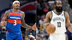 Bradley Beal of the Washington Wizards and James Harden of the Brooklyn Nets