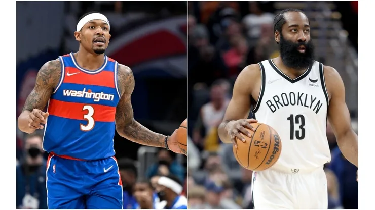 Bradley Beal of the Washington Wizards and James Harden of the Brooklyn Nets