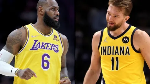 LeBron James of the Los Angeles Lakers and Domantas Sabonis of the Indiana Pacers