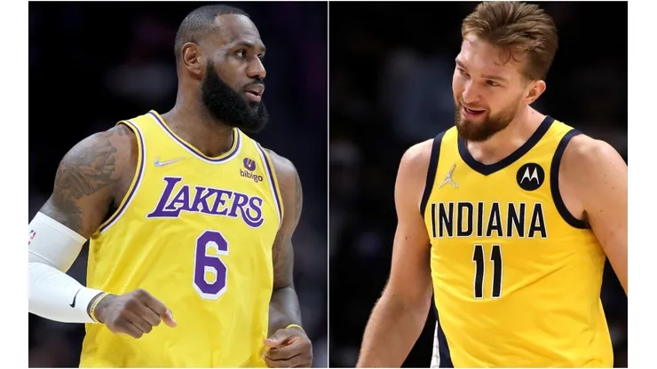 LeBron James of the Los Angeles Lakers and Domantas Sabonis of the Indiana Pacers