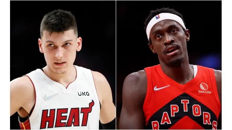 Tyler Herro of the Miami Heat and Pascal Siakam of the Toronto Raptors