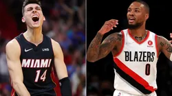 Tyler Herro of the Miami Heat and Damian Lillard of the Portland Trail Blazers
