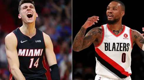 Tyler Herro of the Miami Heat and Damian Lillard of the Portland Trail Blazers